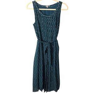 Halogen Midi Dress Women's size 8 Teal & White Sleeveless Pleated NEW